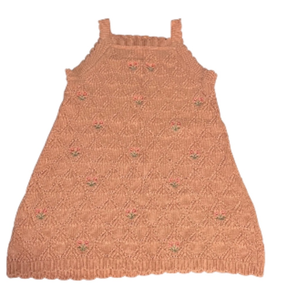 Nicole Miller Pink Knitted Embroidered Kids Dress Size 6 EUC